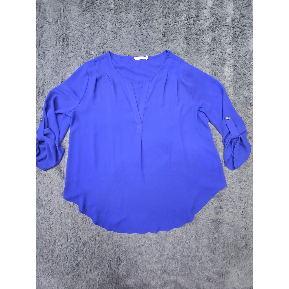 Lush Royal Blue V-Neck Roll Tab Sleeve Blouse XL‎ T10729-003